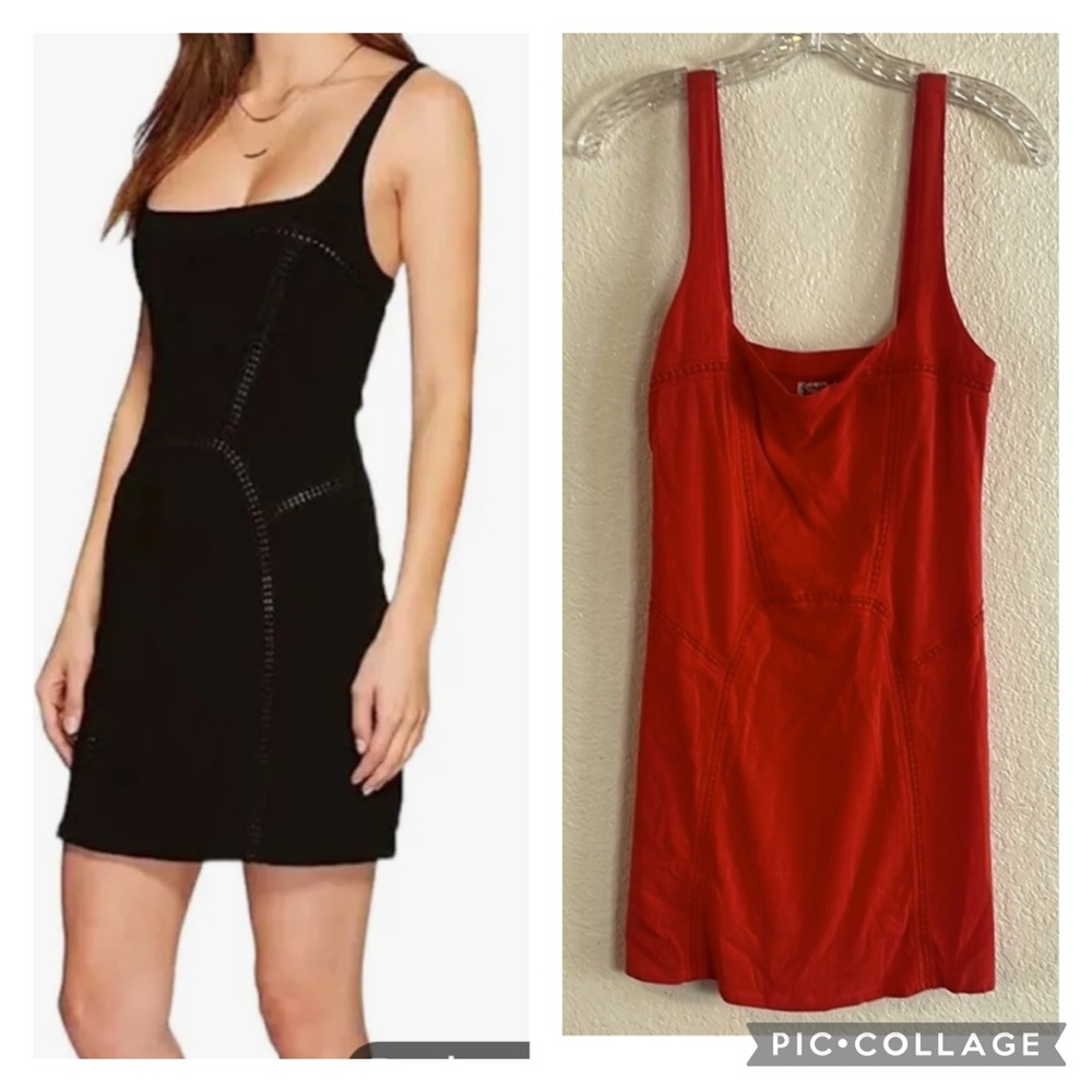 Free People Burnt Orange Bodycon Mini Dress Square Neck Sleeveless